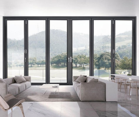 Casa personalizable Puerta plegable de aluminio vidrio laminado con mango cerrable