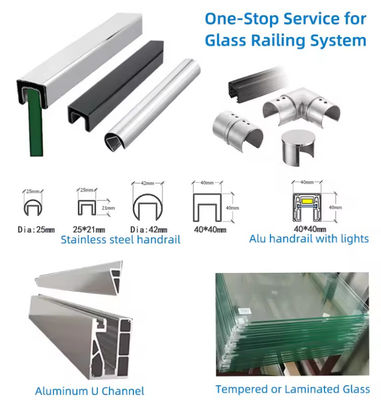 Lamel U Canal de vidrio Balaustrada Instalación montada en la parte superior con vidrio laminado