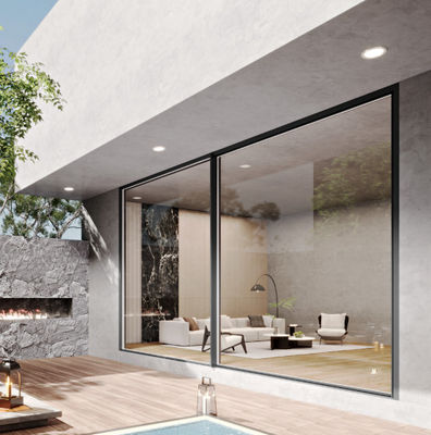 Puertas correderas de aluminio fino de vidrio templado con seguridad de bloqueo de varios puntos