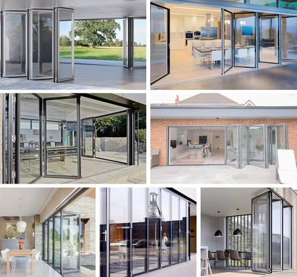 Eficiencia energética Puerta plegable de aluminio de perfil grueso Puerta plegable de vidrio