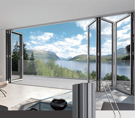 Puerta plegable de aluminio de vidrio de seguridad de ruptura térmica Puerta plegable de balcón comercial