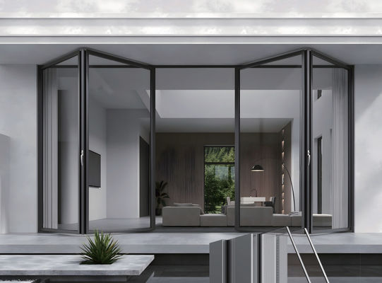 Puerta plegable de aluminio de vidrio de seguridad de ruptura térmica Puerta plegable de balcón comercial