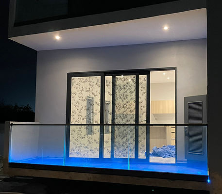 LED luz barandilla de vidrio de aluminio modernos diseños de barandilla sin marco vidrio templado barandilla de balcón exterior