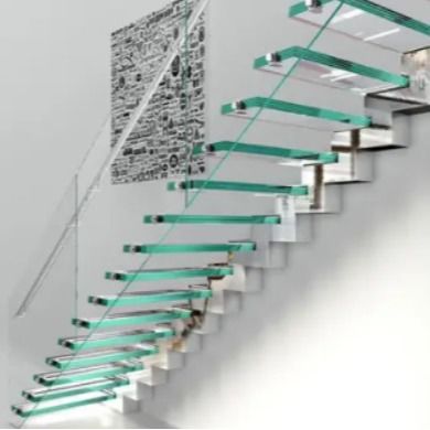 Luz LED automática personalizada Escalera de madera flotante interior con viga de acero inoxidable invisible