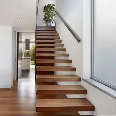 Escalera flotante moderna para interiores o exteriores con barandillas y pisos personalizados para edificios comerciales