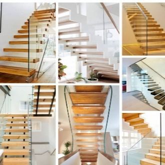 Villa/Departamento Escalera decorativa de interior con subir abierto Escalera de vidrio flotante de madera