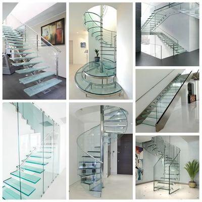 Formas personalizadas Diseño de escaleras flotantes con barandilla de vidrio 10 mm Selecciones de espesor de vidrio