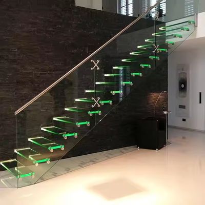 Escaleras de vidrio flotante de 12 mm de espesor con banda de rodamiento Tamaño de 900-2000 mm x 250-350 mm x 150-200 mm en gris claro o color personalizado