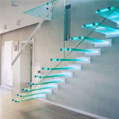 Escaleras de vidrio flotante de 12 mm de espesor con banda de rodamiento Tamaño de 900-2000 mm x 250-350 mm x 150-200 mm en gris claro o color personalizado