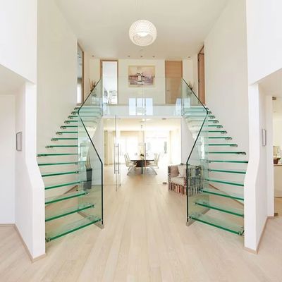 Escaleras de vidrio flotante de 12 mm de espesor con banda de rodamiento Tamaño de 900-2000 mm x 250-350 mm x 150-200 mm en gris claro o color personalizado