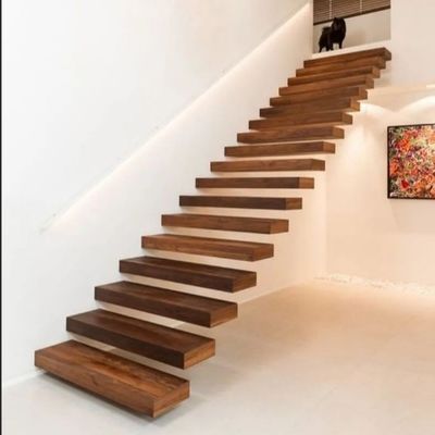 Escaleras de vidrio flotantes personalizables Diseño duradero y elegante con barandillas de acero inoxidable de satén / espejo