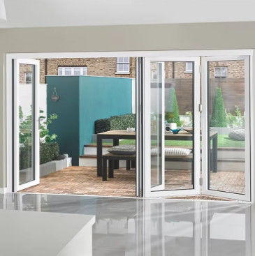 Diseño del sistema de puertas plegables correderas de aluminio impermeable plegable térmico ruptura insonorizante Puerta de vidrio