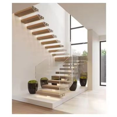 Escaleras flotantes de madera maciza para interiores instaladas en la pared Invisible Stringer Casa remodelación Escalera prefabricada Instalación DIY