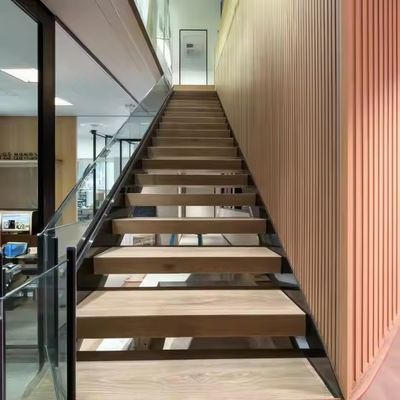 Escaleras flotantes de madera maciza para interiores instaladas en la pared Invisible Stringer Casa remodelación Escalera prefabricada Instalación DIY