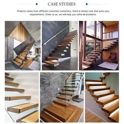 Escalera flotante de madera de haya personalizada con barandilla de vidrio y luces LED
