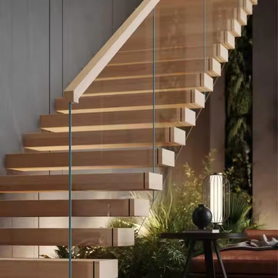 Escalera de madera de roble blanco segura y duradera recta en forma de L en forma de U tipo de división o espiral