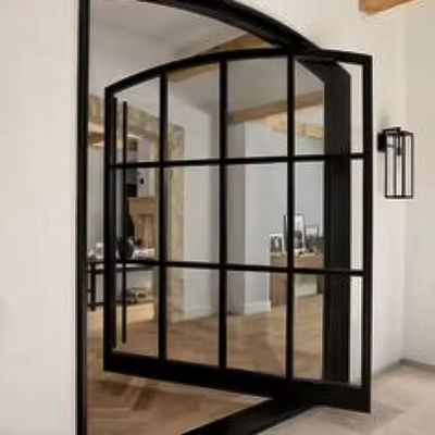 Puerta de hierro de perno de vidrio transparente comercial con diseño gráfico de acero y aluminio
