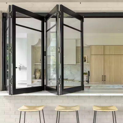 Ventana de aluminio vertical de doble plegado de alta eficiencia energética con vidrio y marco personalizados