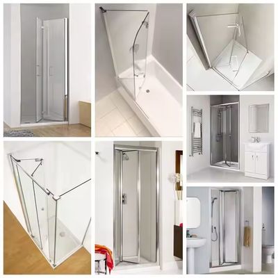 Cabina de ducha moderna con marco dorado, accesorios de hardware personalizables y puerta de vidrio templado con manija para baño