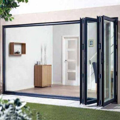 Sistema de puertas de vidrio plegables para patio plegable, extraíble y deslizante con marco de aluminio