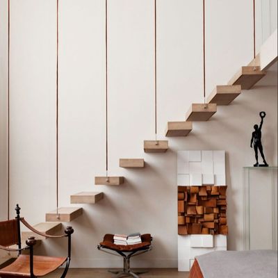 Luz LED automática personalizada Escalera de madera flotante interior con viga de acero inoxidable invisible