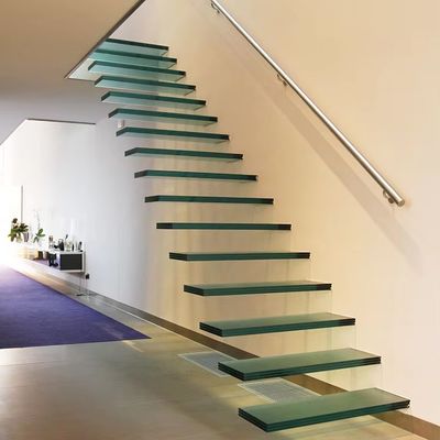 Escaleras de vidrio flotante de 12 mm de espesor con banda de rodamiento Tamaño de 900-2000 mm x 250-350 mm x 150-200 mm en gris claro o color personalizado