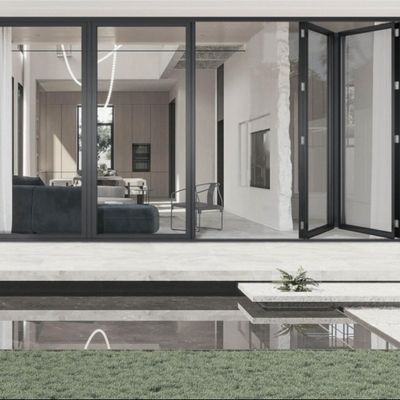 Tamaños personalizados Puertas exteriores de aluminio doble aislamiento térmico duradero de múltiples paneles