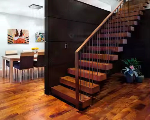 Escalera de madera de roble blanco segura y duradera recta en forma de L en forma de U tipo de división o espiral