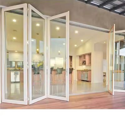 Puerta corredera de patio de vidrio de aluminio de marco blanco de doble plegado