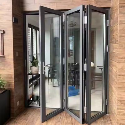 Puerta de vidrio transparente de doble acristalamiento de trabajo pesado aislada térmicamente Puerta doble plegable