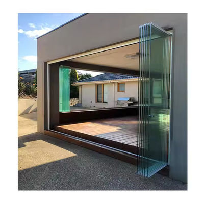 Cortina de puerta de vidrio templado sin marco corredera plegable, puerta divisoria de balcón
